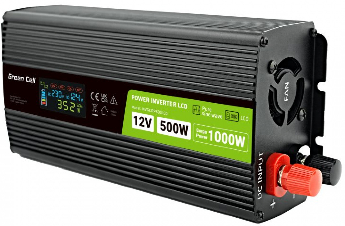 Преобразователь мощности Green Cell PowerInverter LCD 12 V 500 W/1000 W  Pure Sine Wave - преобразователи мощности - Автомобильные аксессуары |  Baltic Data