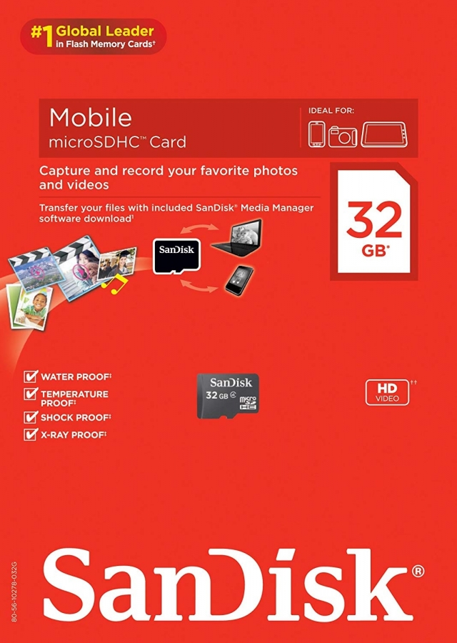 SanDisk 32GB microSDHC Memory Card, Class 4 with SD Adapter SDSDQM-032G-B35A