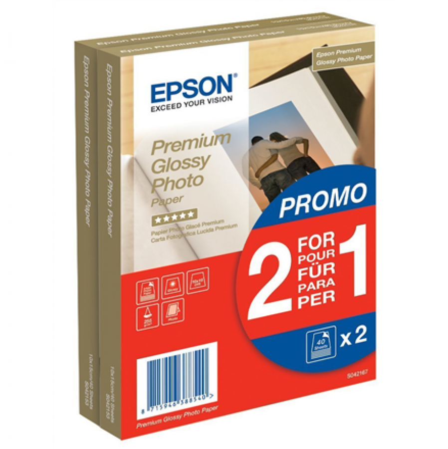 Epson Photo Paper 10 x 15 Premium Glossy 255g 2 x 40 Sheets (C13S042167)