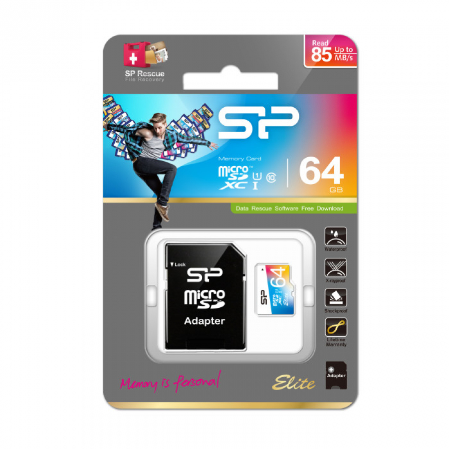 SiliconPower Elite 64GB MicroSDXC + Adapter - Kарты памяти - Hосители  данных - Периферия и аксессуары | Baltic Data